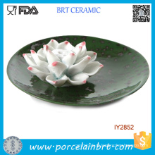 Lotus Flower Keramik Grün Circular Tablett Artikel Handwerk